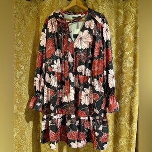 Eloquii Black and Pink Floral Midi Dress